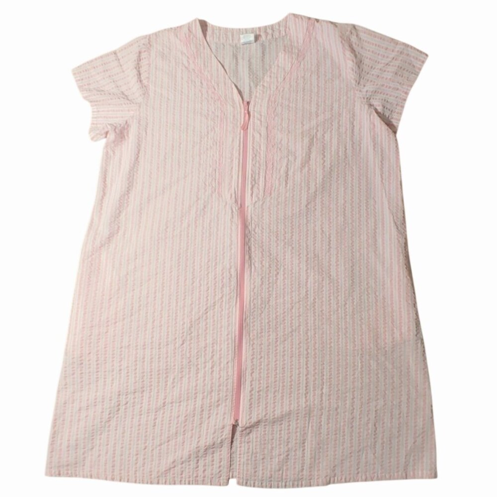 Croft Barrow Zippered Duster Robe Tunic Dress Pockets Size 1X Pink Striped Short